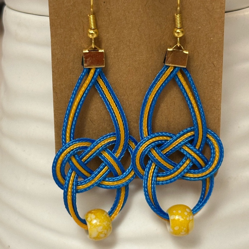 Handcrafted Vibrant Blue and Yellow Celtic Knot Earrings